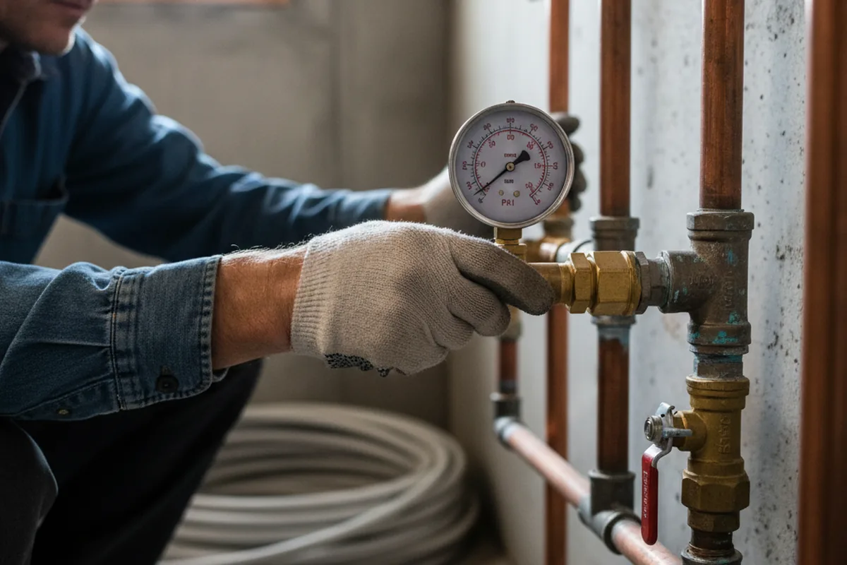 Pressure testing a repaired line during Water Line Repair in Blue Rock